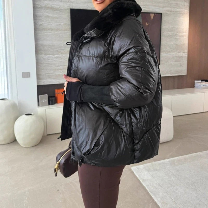 LIVANNA / CHAQUETA ACOLCHADA ENTALLADA CON CUELLO DE PELO Y CINTURÓN AJUSTABLE